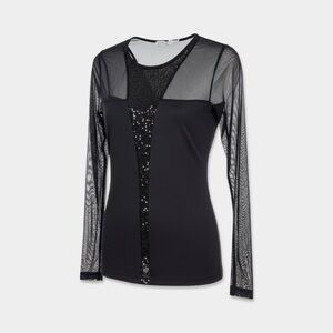 ANNE FONTAINE Blouse Size 38 Black Color Mesh Sequin Pre-Owned